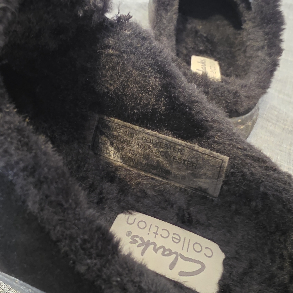 Clarks Caroline Step Black Suede Slip Ons Faux Fur Clogs Mules Women’s 8.5m - Picture 5 of 8